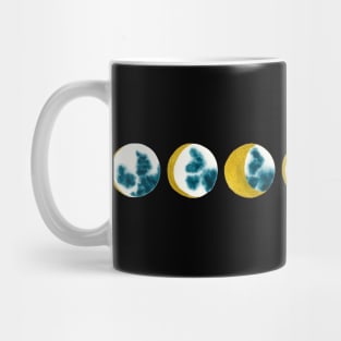 Moon phases in watercolor gold, green, and blue Mug